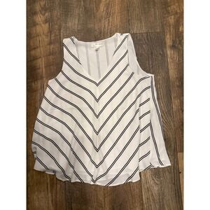 Kenar Womens White Black Chevron Striped V-Neck Sleeveless Blouse Size M
